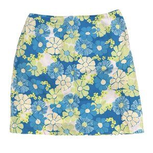 Vintage Lilly Pulitzer Skirt Size 4 Floral Green Blue Lined Zipper 100% Cotton